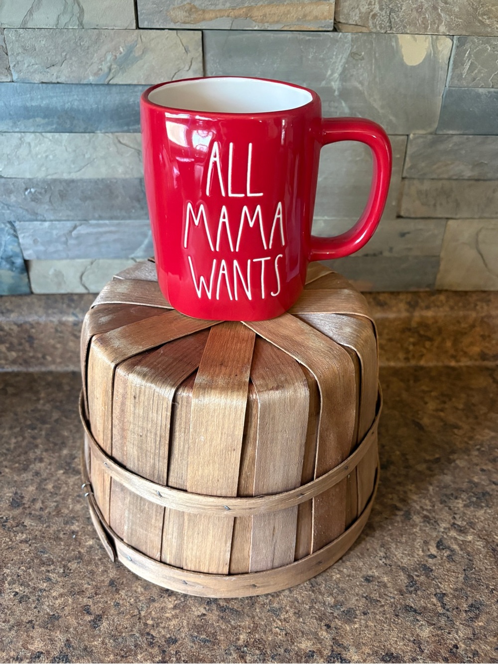 Rae Dunn Red 'All Mama Wants' double sided Ceramic Mug